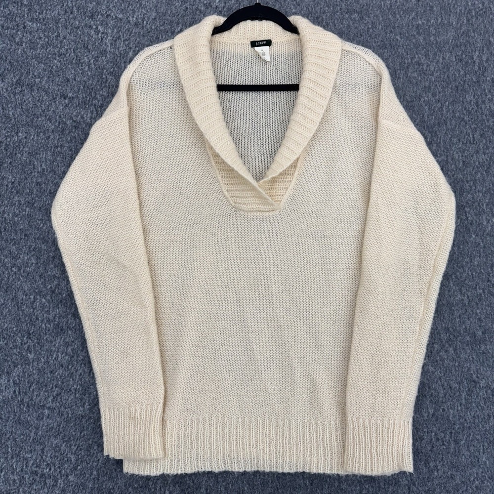 J.Crew Dolce Mohair Blend Shawl Collar Sweater Women's M Ivory Open Knit
